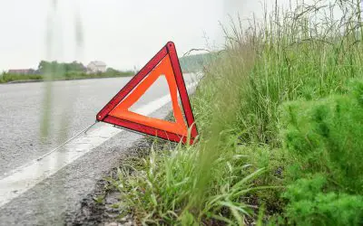 Trougao upozorenja postavljen pored puta, u travi na bankini